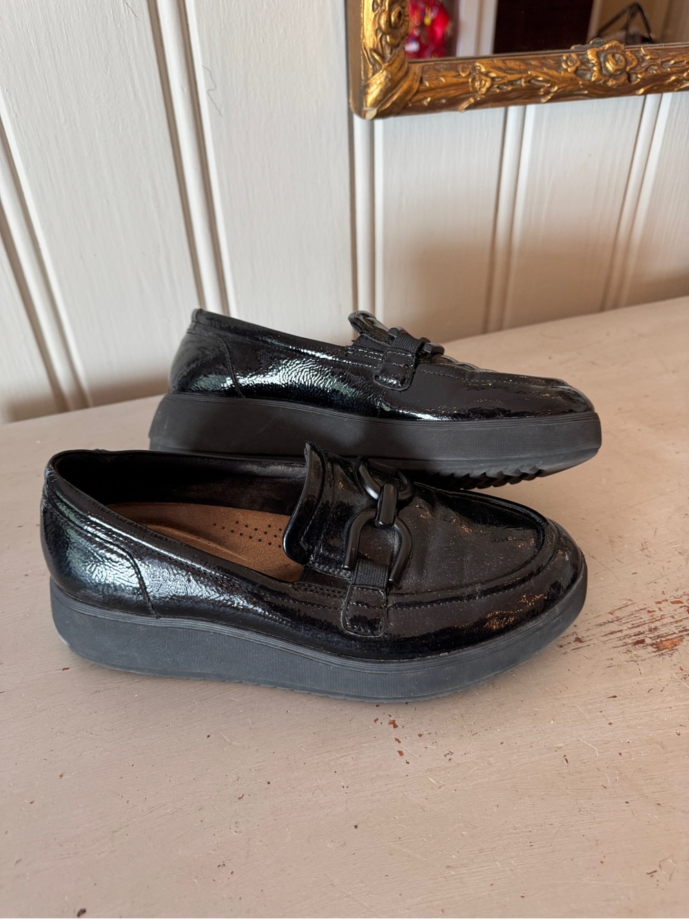 Black Patent Platform Loafers Women's Dress Slip-Ons Clarks